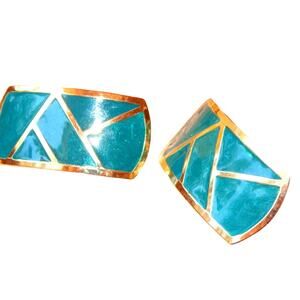 80s Vintage Retro Bold Retro Turquoise Enamel Earrings Bundle & Combine Shipping
